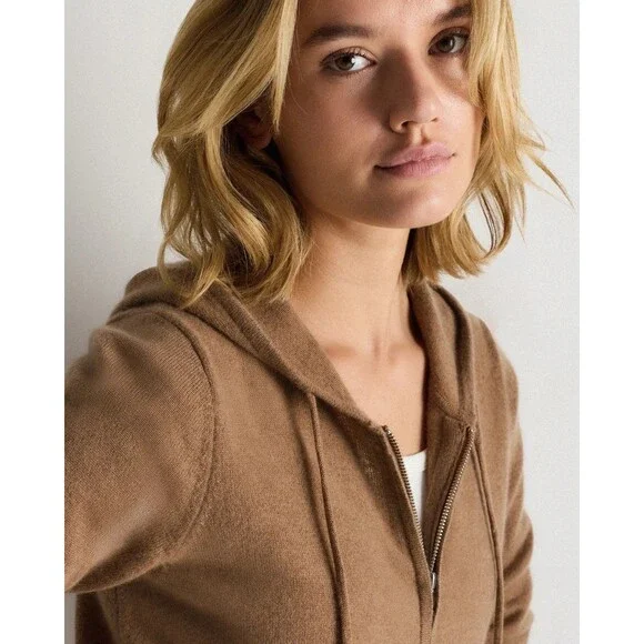 Quince Mongolian Cashmere Hoodie Women's M Teak Full Zip NWT - Picture 2 of 6